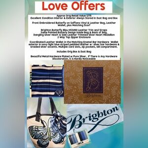 Brighton Embroidered Butterfly Saffiano Vinyl Bag  Wallet Scarf Dust Bag & Box